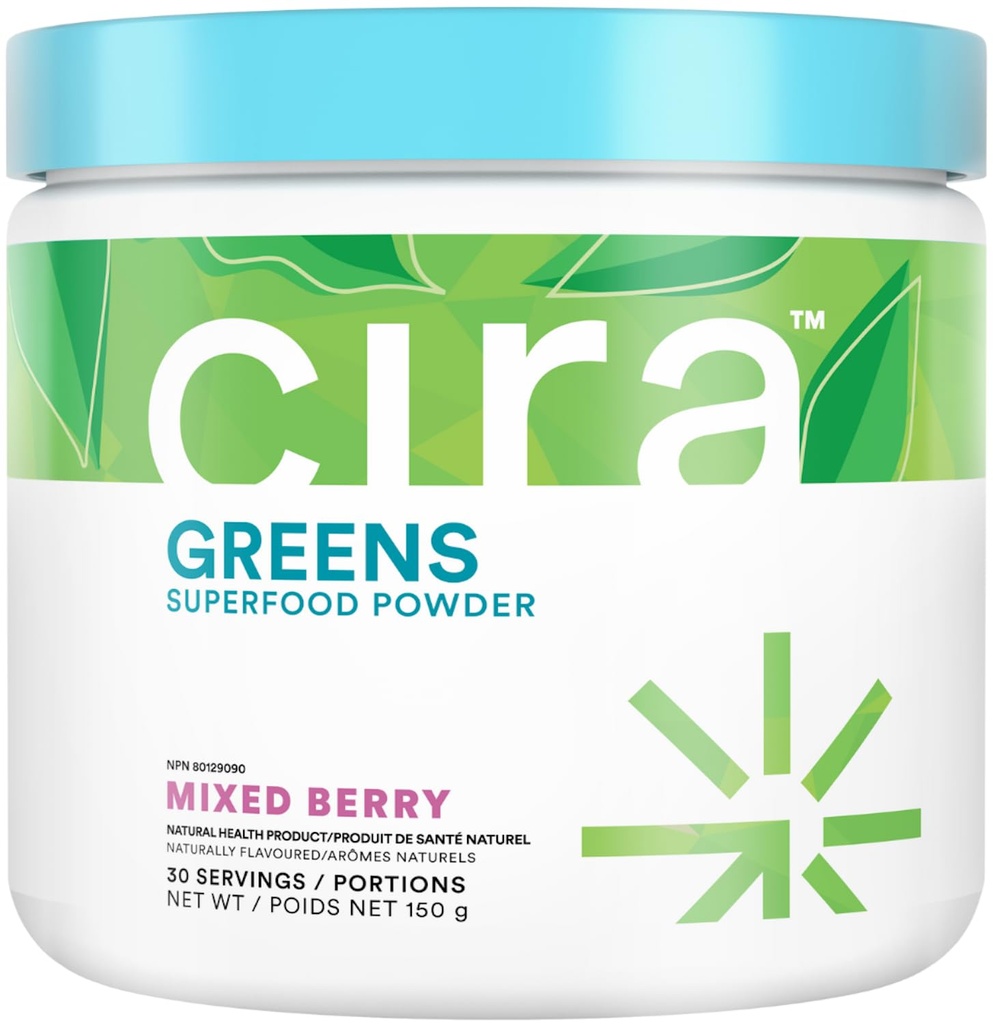 Cira Daily Greens - Doğal olarak Tatlılanmış, Organik Spirulina Superfood Toz, Premium, Antioksit, Digestion, & Energy - Karma Berry, 30 Hizmet