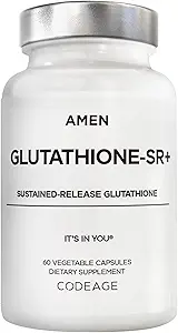 Amen Glutathione-SR+ Gelişmiş Sustained-Release Supplement - 2Month Supply - Thed L-Glutathione - Galactomannans Fenugreek Tohum - Time-Redüktör - Non-GMO - 60 Capsules