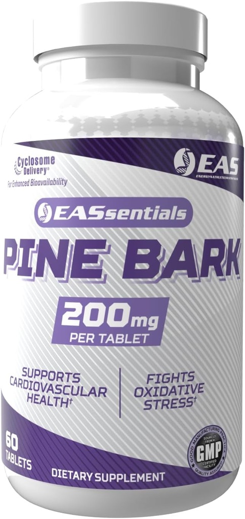 EAS Experimental and Applied Sciences Pine Bark 200 mg | Antioksit Abilities, Support Immune System, Support Education Recovery | Better Abxia with Cyclosome Delivery | 60 Tabletler