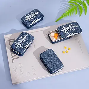 Metal Pill Case Small Travel Pill Box Compact Portable Medicine Container Daily Pocket Organizer Mini Pastillero with Sliding Lid Unique Polymer Clay Top Ideal Gift for Nature Lovers Hikers Campers