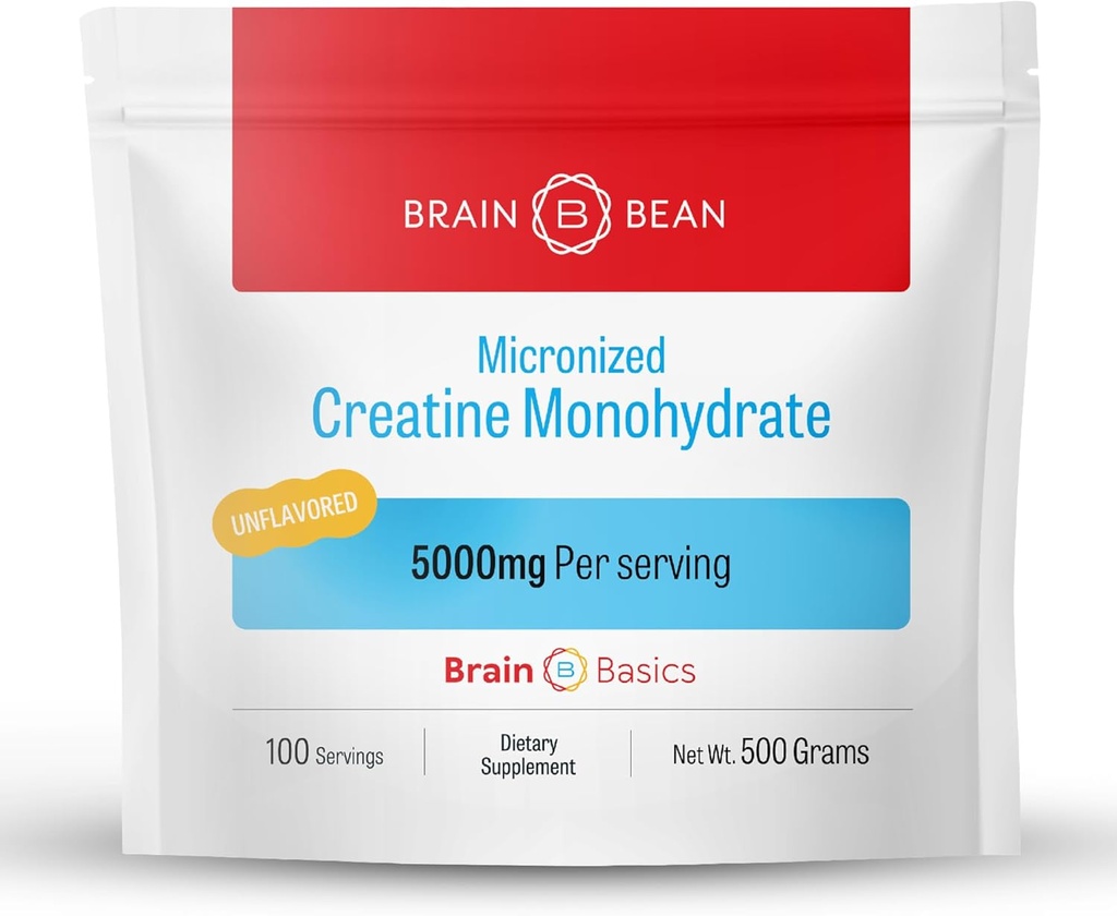 Brain Bean 500mg Unflavored Micronized Creatine Monohydrate σκόνη βοηθά στην ενίσχυση της ενέργειας για την υγεία του εγκεφάλου - μη-GMO, Gluten-free σκόνη Creatine υποστηρίζει την υγεία των μυών (Made in USA)