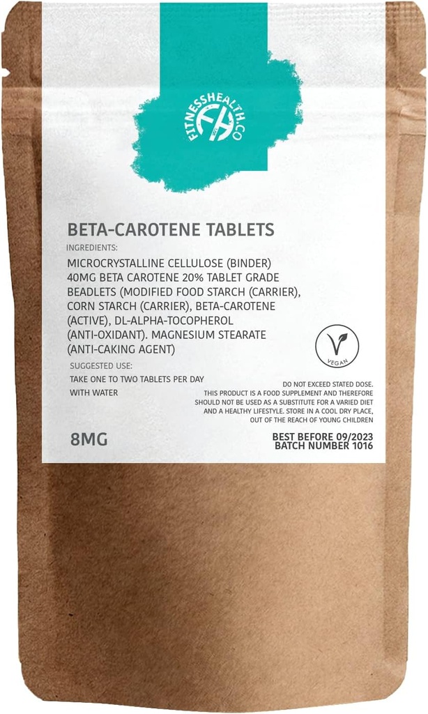 Fitness Health Beta-Carotene 8MG 120 Tablet - A Vitamini - Sağlıklı Cilt ve Dayanıklı Sistem - Tanning Hızlandırma - Gluten & GMO-Free