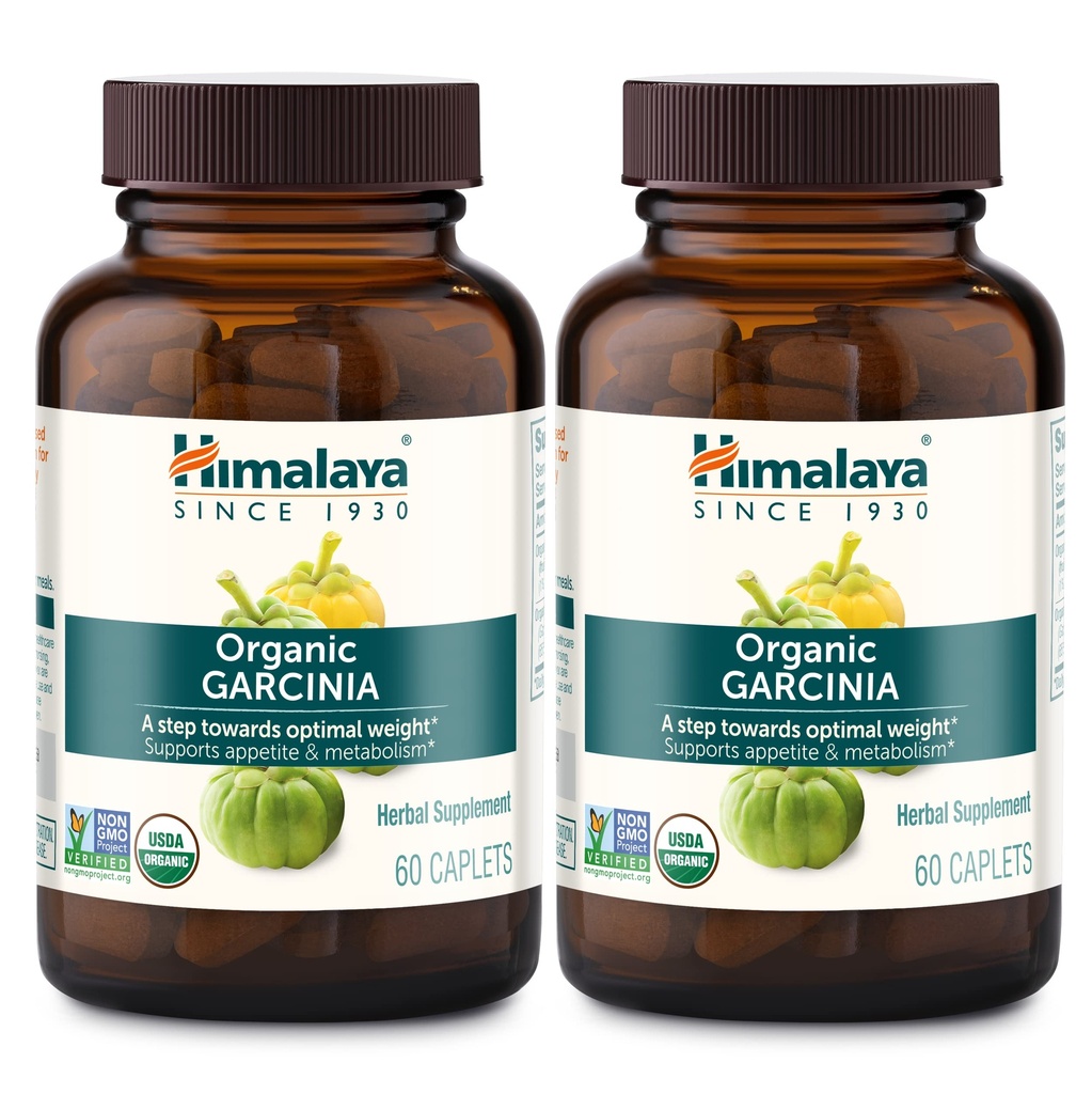 Himalaya Organik Garcinia Cambogia Herbal Supplement, Appetite Support, Lipid Metabolism, Kilo Support, USDA Organic, Non-GMO, Vegan, 600 mg, 60 Plant-Based Caplets, 2 Pack,