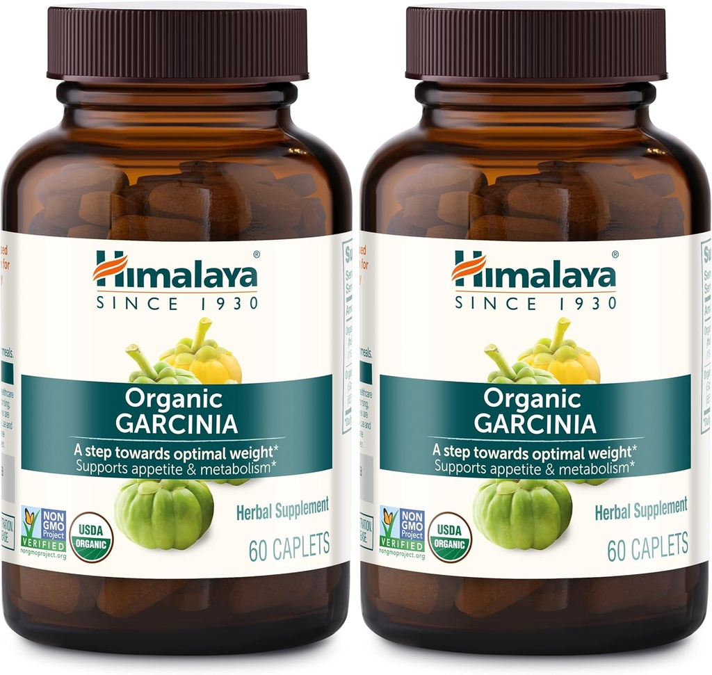 Himalaya Organik Garcinia Cambogia Herbal Supplement, Appetite Support, Lipid Metabolism, Kilo Support, USDA Organic, Non-GMO, Vegan, 600 mg, 60 Plant-Based Caplets, 2 Pack,