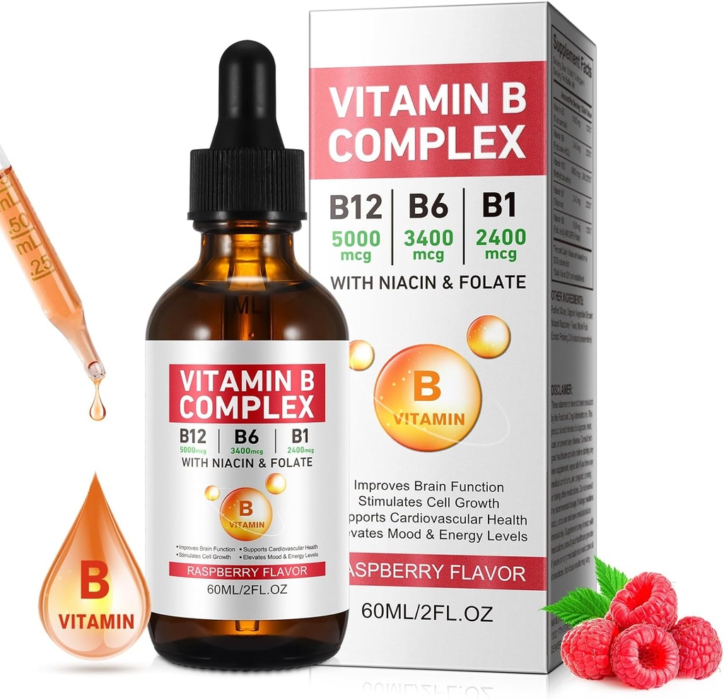 B Kompleks Vitamini, Vegan B12 Sıvı Merdivenler | B12 Mekobalamin | B1 Thiamin | B6 Pyridoksie | Folic | Niacin - B Kompleks Sıvı Merdivenler, Destek Enerji, Beyin & Kalp, 40 Hizmetler