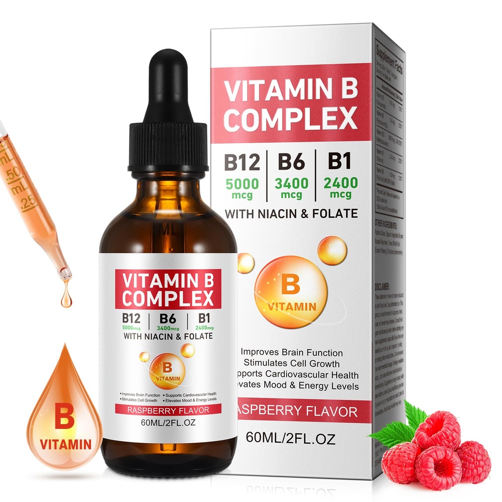 Vitamin B Complex Liquid, Vegan Vitamin B12 Liquid Drops 