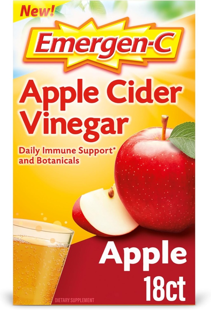 Emergen-C Apple Cider Vinegar Vitamin C Fizzy Immune Support, Apple - 18 Count