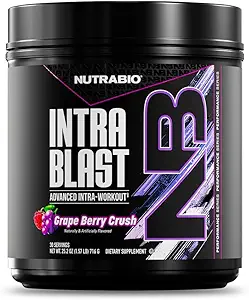 NutraBio Intra Blast Bcaa Powder Amino Acid Supplement, Ηλεκτρολύτης & Ενυδατική Μείξη, Intra, Pre Education & Mus Recovery, 20g Eaa Amino Acids Powder, 5g Glutamine- Grape Berry Crush, 30
