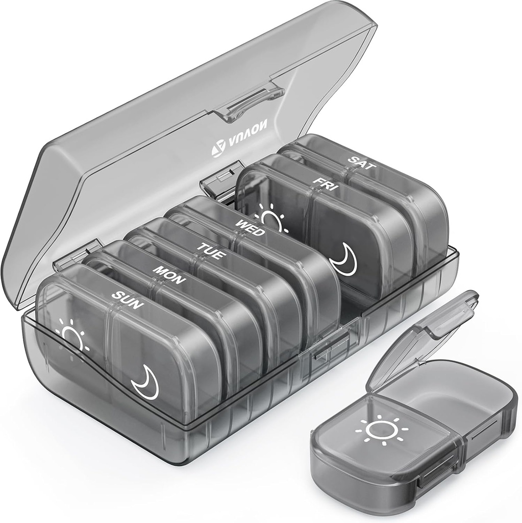 AUVON XL Haftalık Pill Organizer 2 Times a Day, Pill Box 7 Day with One-Side LargeOpens for Easy to Use, Gray AM PM Pill Case for Drug, Vitamins, Fish Oils, Supplements, Fish Oils, Supplements