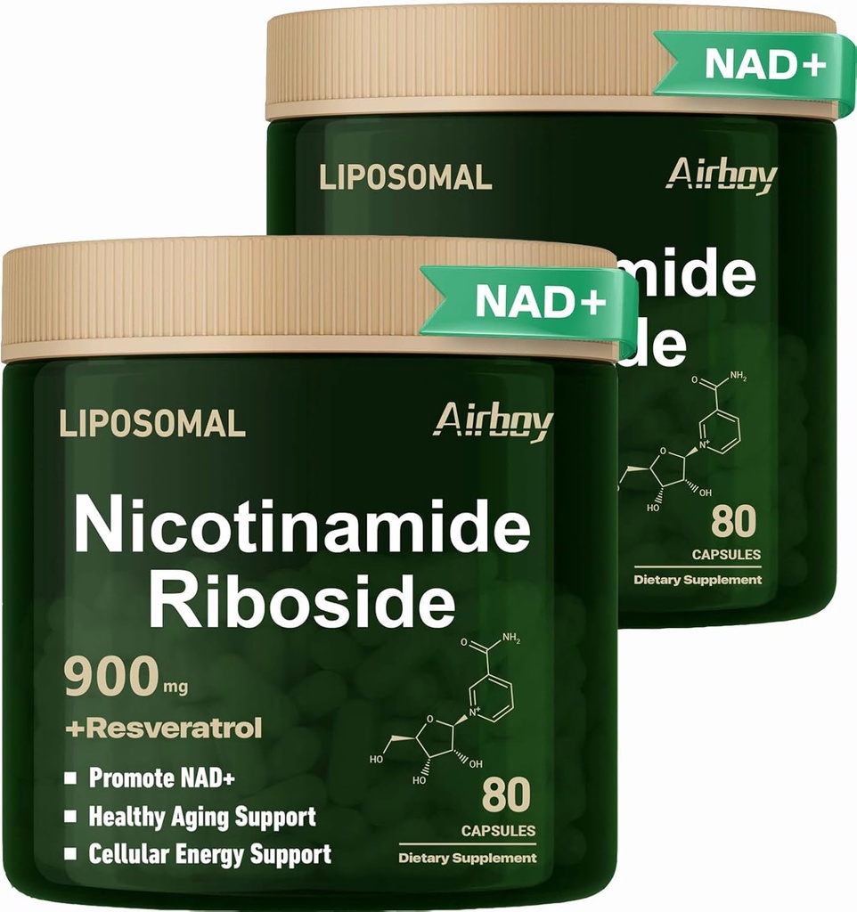 Airboy Liposomal Nicotinamid Riboside 900 mg, NAD Supplement with Resveratrol,NMN Alternative NAD ATM Support Anti-Aging, Energy, Focus - 80 Capsulesx 2 Pack