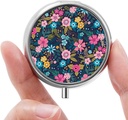 Mini Pill Box, Small Pill Box, Portable Pill Box, Cute Pill Organizer for Vitamins, Drugs, Fish Oil and Supplements (Floral)