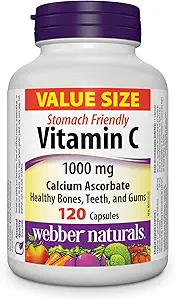 Webber Naturals Βιταμίνη C Ασκορβικό ασβέστιο 1000 mg · Στομάχι φιλικό, 120 κάψουλες