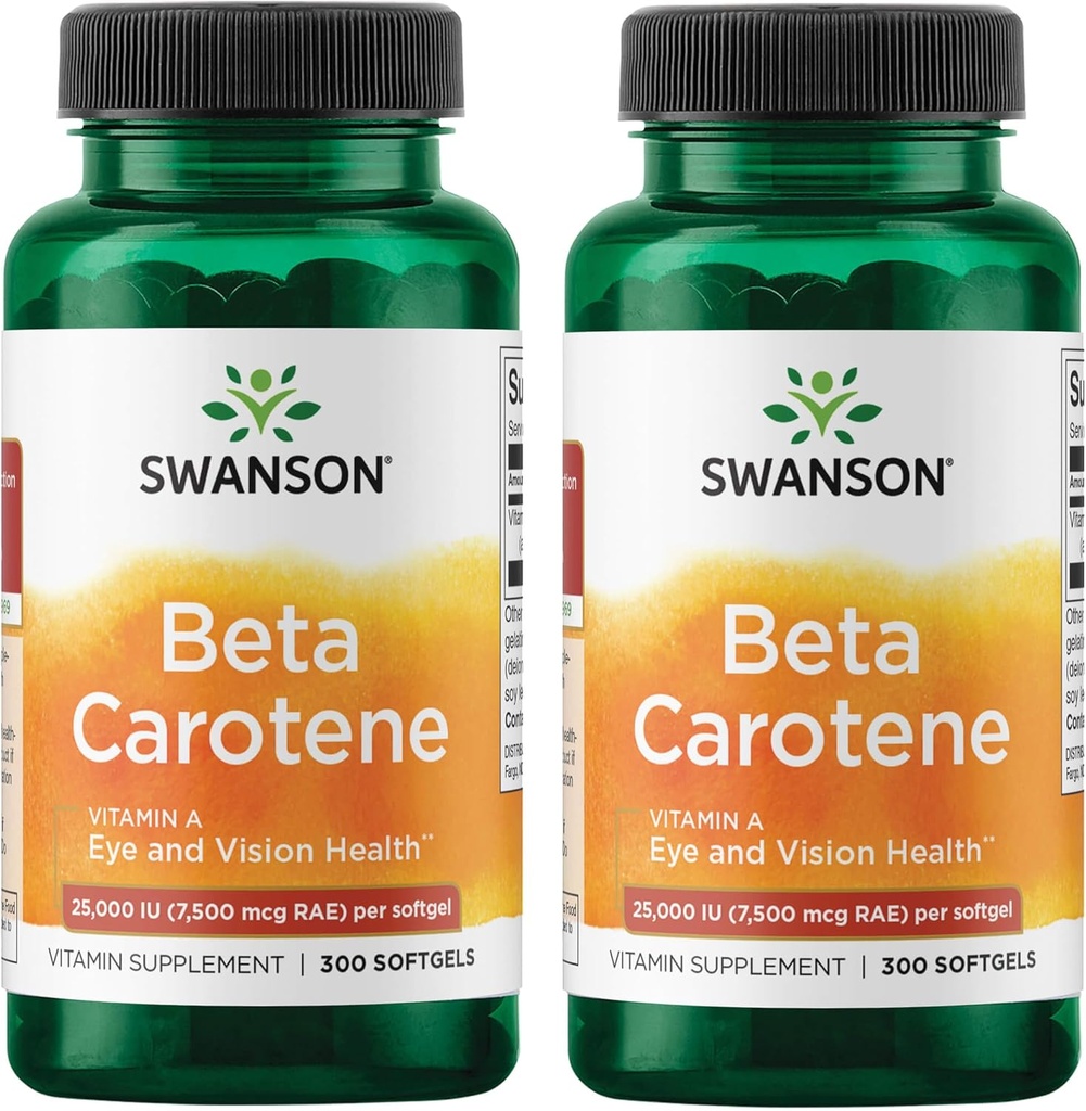 Swanson Beta-Carotene Vitamini 25000 IU Skin Eye Immune System Health Antioksi Support 7500 mcg 300 Softgels Count (2 Pack)