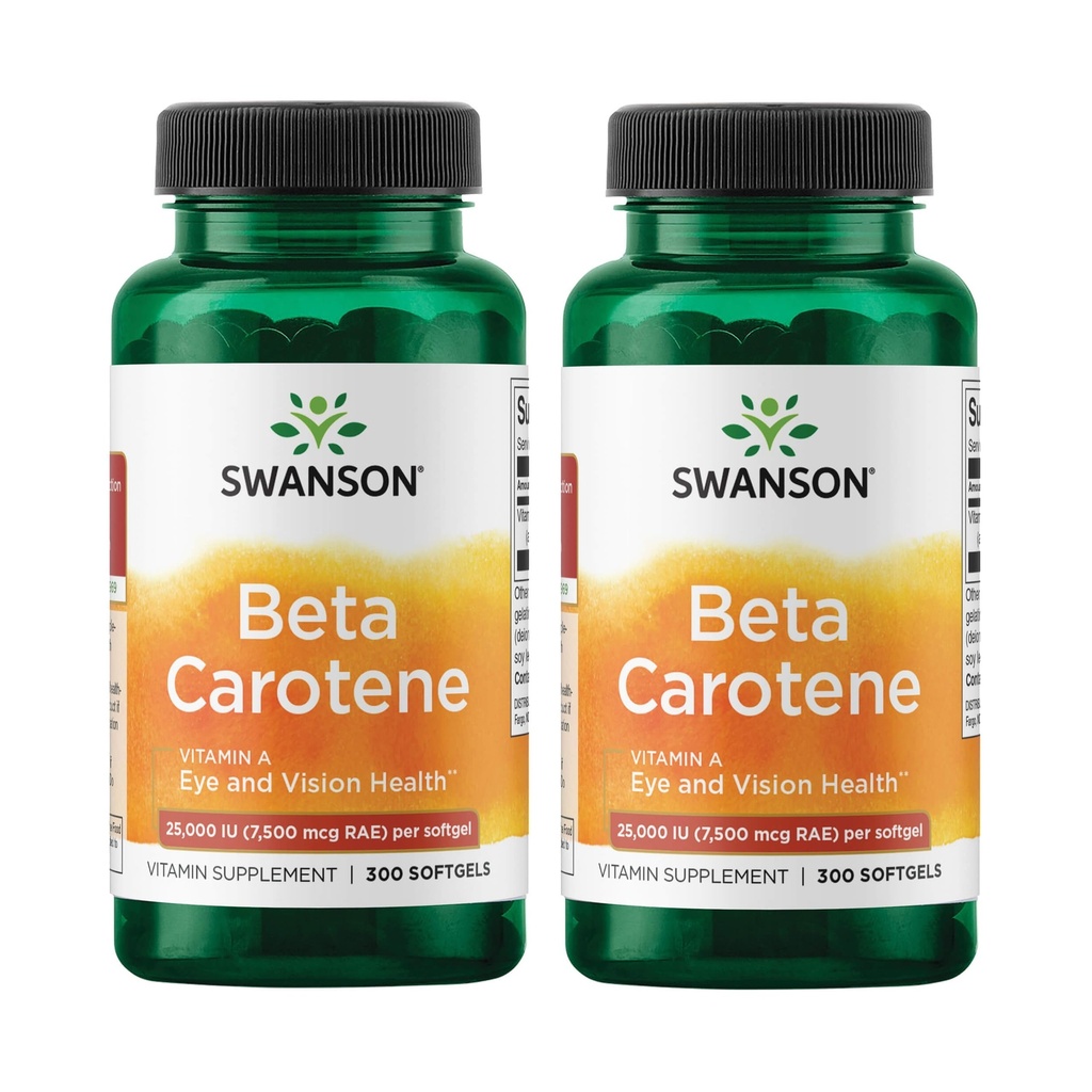 Swanson Beta-Carotene Vitamini 25000 IU Skin Eye Immune System Health Antioksi Support 7500 mcg 300 Softgels Count (2 Pack)