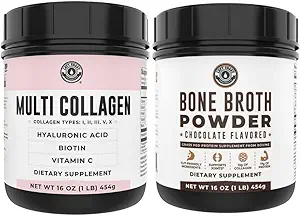 Left Coast Performance Chocolate Broth ve Multi Collagen Toz Ortak, Saç, Skin ve Nails Support