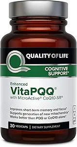 Quality of Life VitaPQQ with MicroActive CoQ10-SR Premium Supplement - Anti Aging, Memory, Energy, Focus, Cognitive and Heart Health - 30 Vegicaps