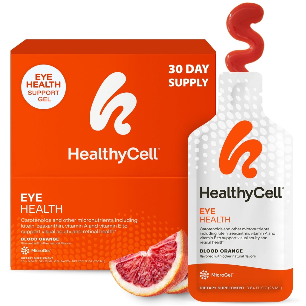 Healthycell Eye Health Daily Liquid Supplement - Eye Vitamins & Minerals with Lutein, Zeaxanthin, Astaxanthin & Beta Carotene for Sight Care & Macular Support - 30 Gel Packs