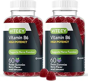 Viteey Vitamin B6 Gummies - Ενέργεια, Νεύρο και Mood Υποστήριξη - B6 Βιταμίνες 100mg - Vegan, Gluten Free, GMO Free - 120 Count