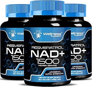WELLNESS LABSRX NAD Supplement, 1500mg - Liposomal NAD+ Supplement with Resveratrol, NAD Plus Boosting - Support Cellular Health & Healthy Aging - Ultra Strength Capsules, USA Made - 3 Pack