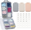 LANDNEOO 14 Grids Pill Organizer Box, Etiketler, Travel Drug Holder Case Kit, Fish Oil Vitamin Supplement Storage, Khaki Pink Grey, 3 Pack