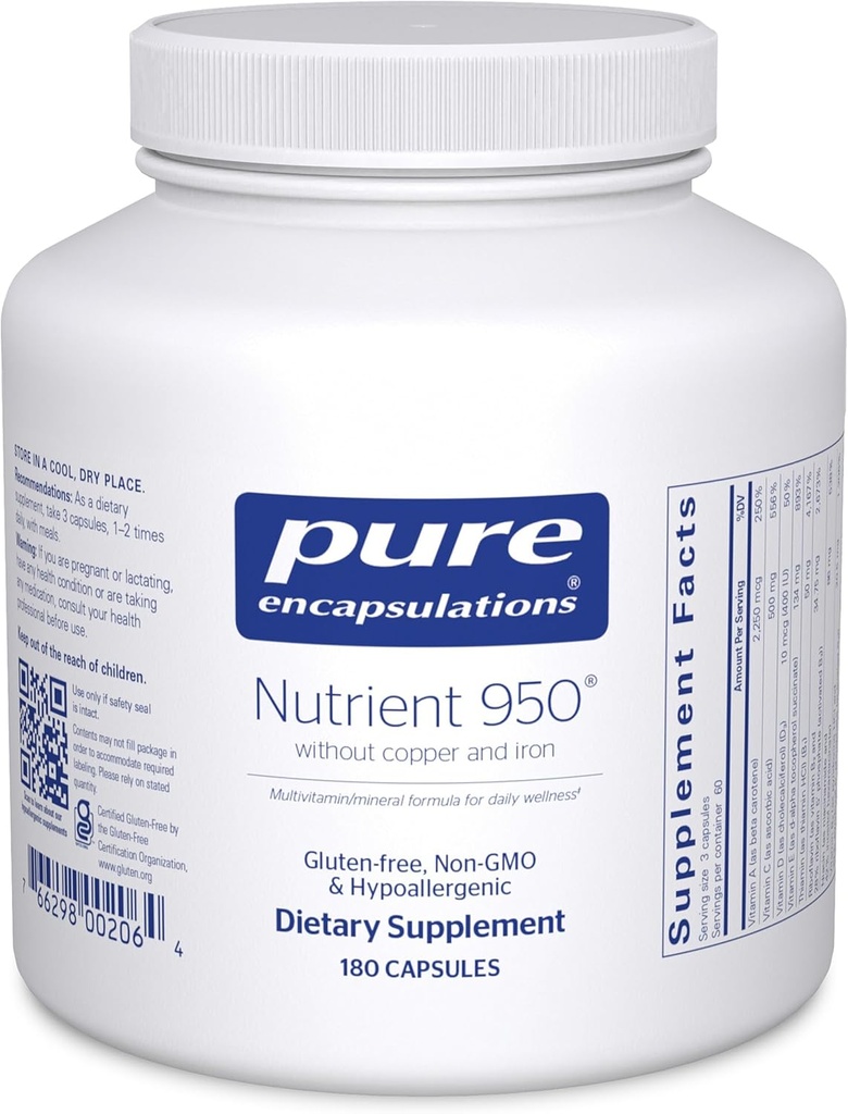 Pure Encapsulations Nutrient 950 Without Copper & Iron | Hipoallergenic Multi-Vitamin/Mineral Formula for Optimal Health | 180 Capsules