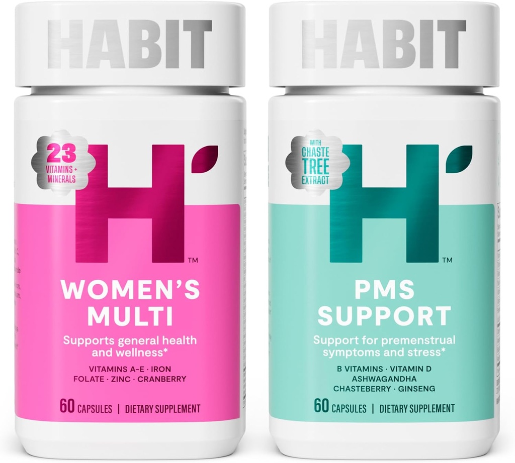 Habit in Sync Sche - Women's Multi (60 Capsules) + PMS Support Supplement (60 Capsules), Destekler Genel Sağlık & Wellness, Sağlıklı Bir Mood, GMO