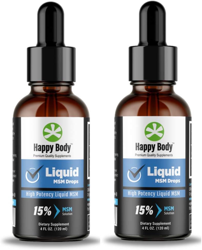 HAPPY BODY Sıvı MSM Drops Bir Sıvı MSM Supplement'te En Yüksek MSM İçerik. Hem Oral hem de Topical Uygulamaları için idealdir - 1 x 4 fl. oz Şişe (2 Pack)