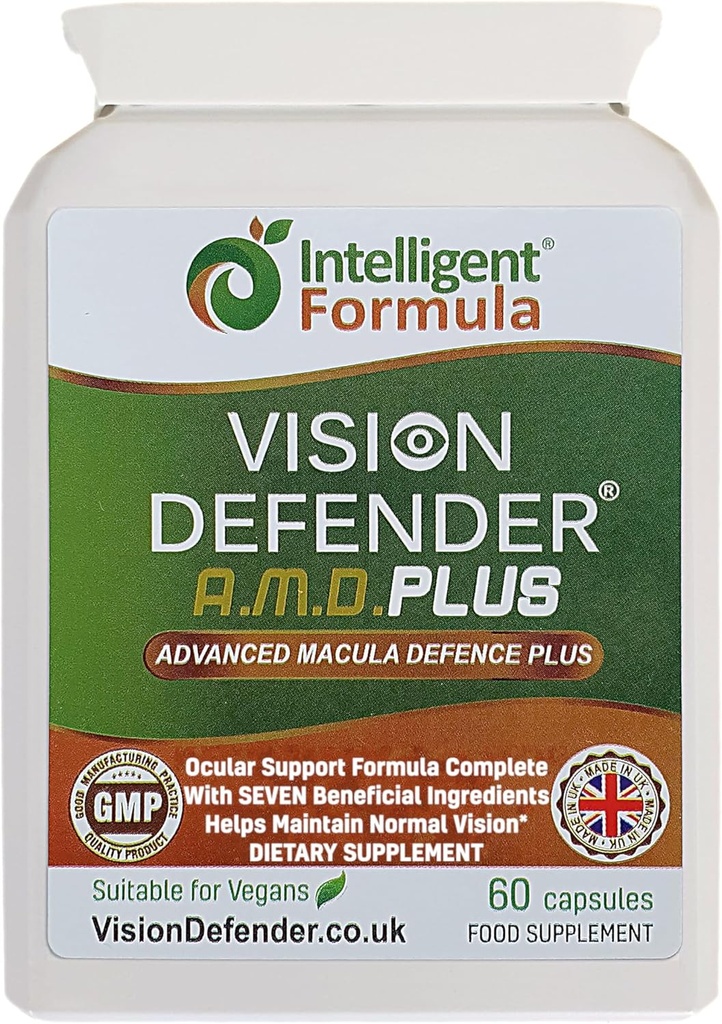 Όραμα Defender Plus Συμπλήρωμα ματιών: AREDS2 Φόρμουλα Βιταμίνες, Ορυκτά (Λουτεΐνη, Ψευδάργυρος) Ενισχυμένα με Μεσο-Ζεαξανθίνη για Πλήρη Μάτια / Ευαισθητοποίηση Φροντίδας και Υποστήριξης Υγείας. 60 Εύκολες σε-Σουάλοου Κάψουλες Vegan