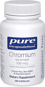 Pure Encapsulations Chromium (Picolinate) 500 mcg - For Lipid & Carbohidrat Metabolism* - Mineral Tamam - Superior Abxia Chromium Supplement - Vegan & Gluten Free - 180 Capsules