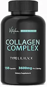 Kadınlar ve Erkekler için Collagen - Vital Beslenme - Hydrolyzed Collagen, - Multi Collagen Capsules, Keto Friendly, Skin, Nails, Bones & Commons, NonGMO- Type I,II,III, V, X - 150 Capsules