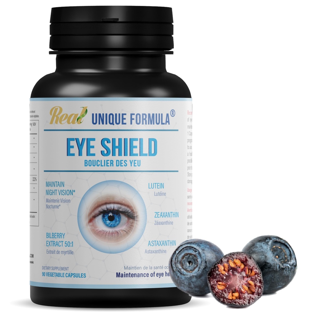 Eye Shield Supplement with Bilberry, Lutein, Zeaxanthin, Astaxanthin, and Beta-Carotene - Supports Kuru Eyes, Vision Health, and Night Vision (90 Capsules)