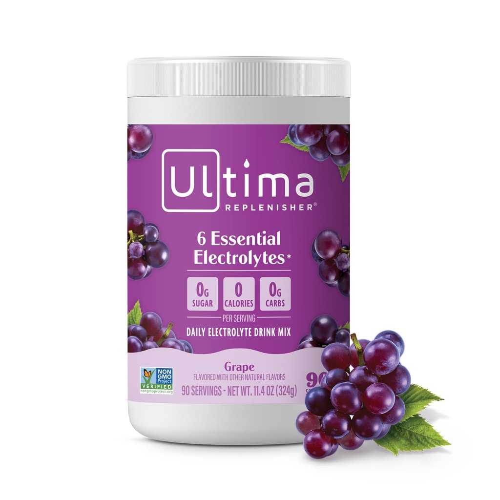 Ultima Repleniser Daily Electrolyte Powder Drink Mix – Χωρίς ζάχαρη – Σταφύλι, 90 Σερβιρίσματα – Ενυδατική σκόνη με 6 Ηλεκτρόλυτα και Ιχνηλάτηση Ορυκτά – Κετό Φιλικό, Vegan, Μη ΓΤΟ