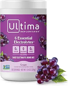 Ultima Replenisher Daily Electrolyte Toz İçecek Mix – Sugar Free – Grape, 90 Hizmet - 6 Key Electrolytes ve Trace Minerals ile Hydration Toz – Keto Friendly, Vegan, Non-GMOMO