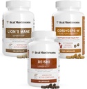 Real Mushrooms Brain, Vitality & Immune Support Sche - Lion's Mane Cognition Capsules (120 Capsules) + Reishi 415 Longevity Capsules (90 Capsules) & Cordyceps-M Peak Performansı (120 Capsules)