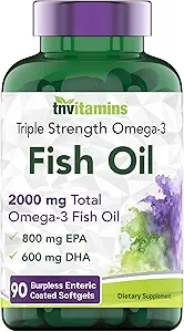 Tnvitamins Burpless Omega-3 Fish Oil: 2000 mg - 90 Softgels | 1400 mg Total Omega-3 Fatty Acids (800 mg EPA & 600 mg DHA) | Burpless Ultra Potent Balık Yağı | Destekler Kalp Sağlığı