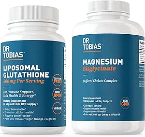 Dr. Tobias Magnezyum Bisglycinate ve Liposomal Glutathione - Supports Energy, Muscle Function, and Immune Health - maximum Abors - Vegan, Non-GMOMO