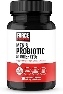 FORCE FACTOR Men's Probiyotik, Probiyotiks for Digestive Health with 50 Milyar CFUs and 10 Probiyotik Strains to Support Gut and Colon Health, and Daily Wellness, Non-GMO, Vegan, 30 Sebze Capsules