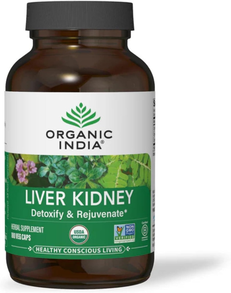 ORGANIC INDIA Liver ve Kidney Cleanse Detox Tamir - Herbal Supplement - Cleanse & Rejuvenate, Supports Health Liver & Kidney Function, Vegan, USDA sertifikalı Organik, Non-GMO - 180 Capsules