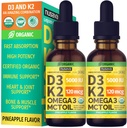 (2 Pack) Organik Vitamin D3 K2 MCT Oil Omega 3, En Güçlü Vitamin D Sıvı 5000 IU, No Fillers, Non-GMO Liquid D3 for Faster Abpole and Immune Support (Pineapple, 2 Fl Oz)