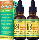 (2 Pack) Organik Vitamin D3 K2 MCT Oil Omega 3, En Güçlü Vitamin D Sıvı 5000 IU, No Fillers, Non-GMO Liquid D3 for Faster Abpole and Immune Support (Pineapple, 2 Fl Oz)