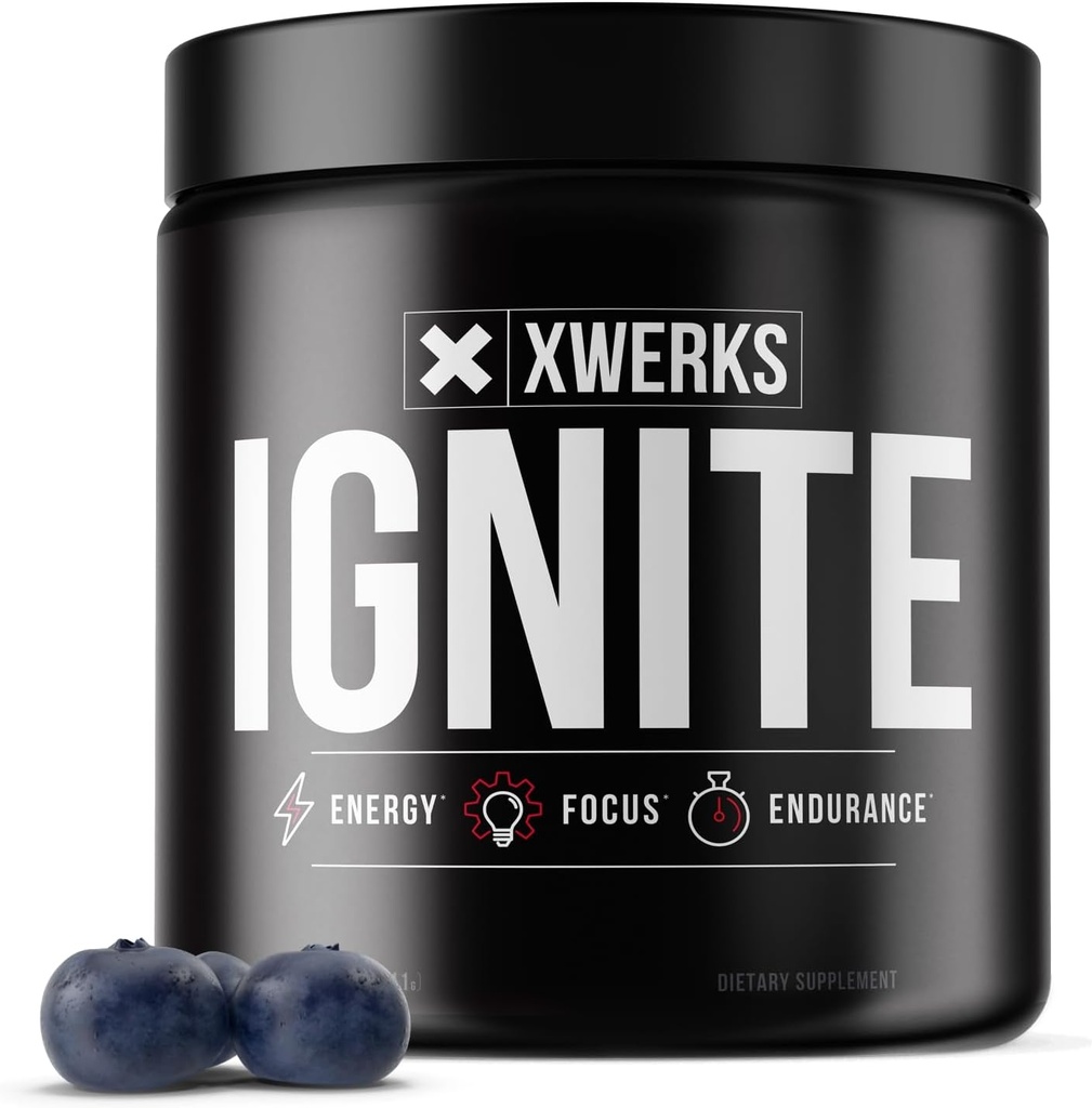 Xwerks Ignite Blue Razz Pre Workout Powder, Φυσική Keto Pre προπόνηση για γυναίκες και άνδρες με εκρηκτική ενέργεια, Gluten Free Blend για αντοχή και Stamina, 150mg καφεΐνη, 30 υπηρεσίες