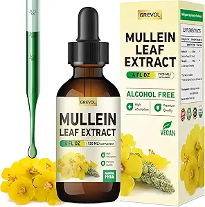 Mullein Drops for Lungs Supplement: Organic Mullein Leaf 30:1 Εκχύλισμα Βάμμα με Chlorophyl - Βότανο συμπλήρωμα υποστήριξης Lung Cleanse & αναπνευστική λειτουργία - Μη ΓΤΟ, Vegan - 4 Fl Oz