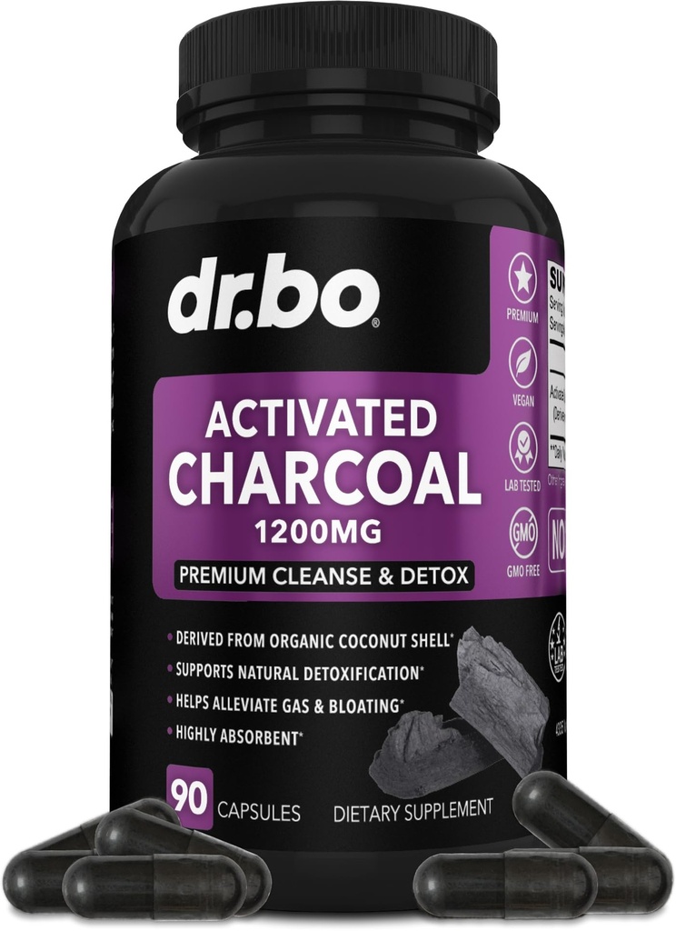 Aktif Charcoal Capsules Cleanse Detox - Stomach Gas ve Bloating Relief for Men Women Kids - Active Capsules Toz Binder Gut için Aktif Supplements