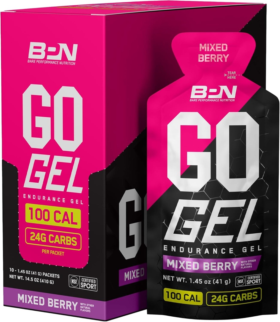 BARE PERFORMANCE NUTRITION, BPN Go Gel Endurance, 24g of Carbohidrats & 100 Calories per Pack, Vegan + Gluten Free Run Gel, 10 Single-Serving Packs, karma Berry