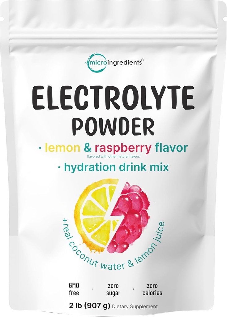 Micro Materialss Hydration Electrolyte Toz, 2 lb (139 Hizmet) | Lemon Raspberry Flavor | High Properties P 1000 mg) + Coconut Water & Real Lemon Juice | No Sugar, Keto Friendly | Non-GMO