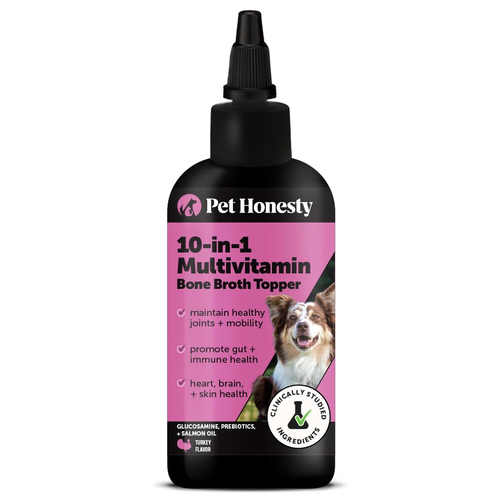 Köpekler için Salmon Yağı ile Köpek Multivitamin Tamamı - Antimon Oil for Dogs - Alerji Itch Relief, Digestion, Skin & Coat Health, Liquid Supplement - Dog Food Topper Bone Broth with Prebiyotiks (12 oz)