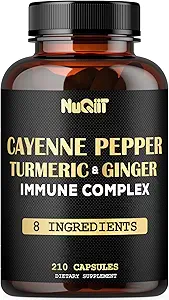 210 Pills - Cayenne Pepper Capsules Plant with Turmeric, Ginger, Immune Support Complex as Elderberry, Echinacea, Garlic Bulb - Digestion, Heart Health & Body Management