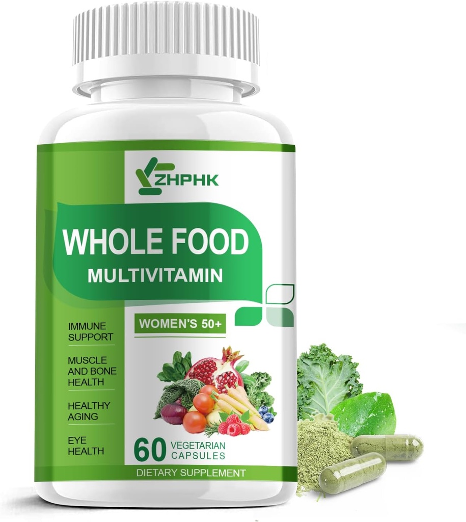 Kadınlar için Çokvitamin 50 ve Fazlası, Tüm Gıda Çokvitaminleri Mineraller Organik Türler Kadın Enerji Desteği için 50+ Çokvitamin, Nourish Saç, Skin, Nails Health, 60 Capsules