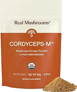 Real Mushroom Cordyceps Mushroom Toz - Cordyceps Mushroom Energy and Performance - Organik Cordyceps Toz Beta-Glucans, Vegan Tamam, Non-GMO, 150 Hizmet