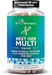 Next Gen Multi for Him Advanced Men’s Multivitamin Supplement – 26-in-1 Multiblend for Beard & Hair Growth, Men’s Reproductive Health, Metabolism, Heart, Skin, Prostate Support, More – 60 Veg Capsules